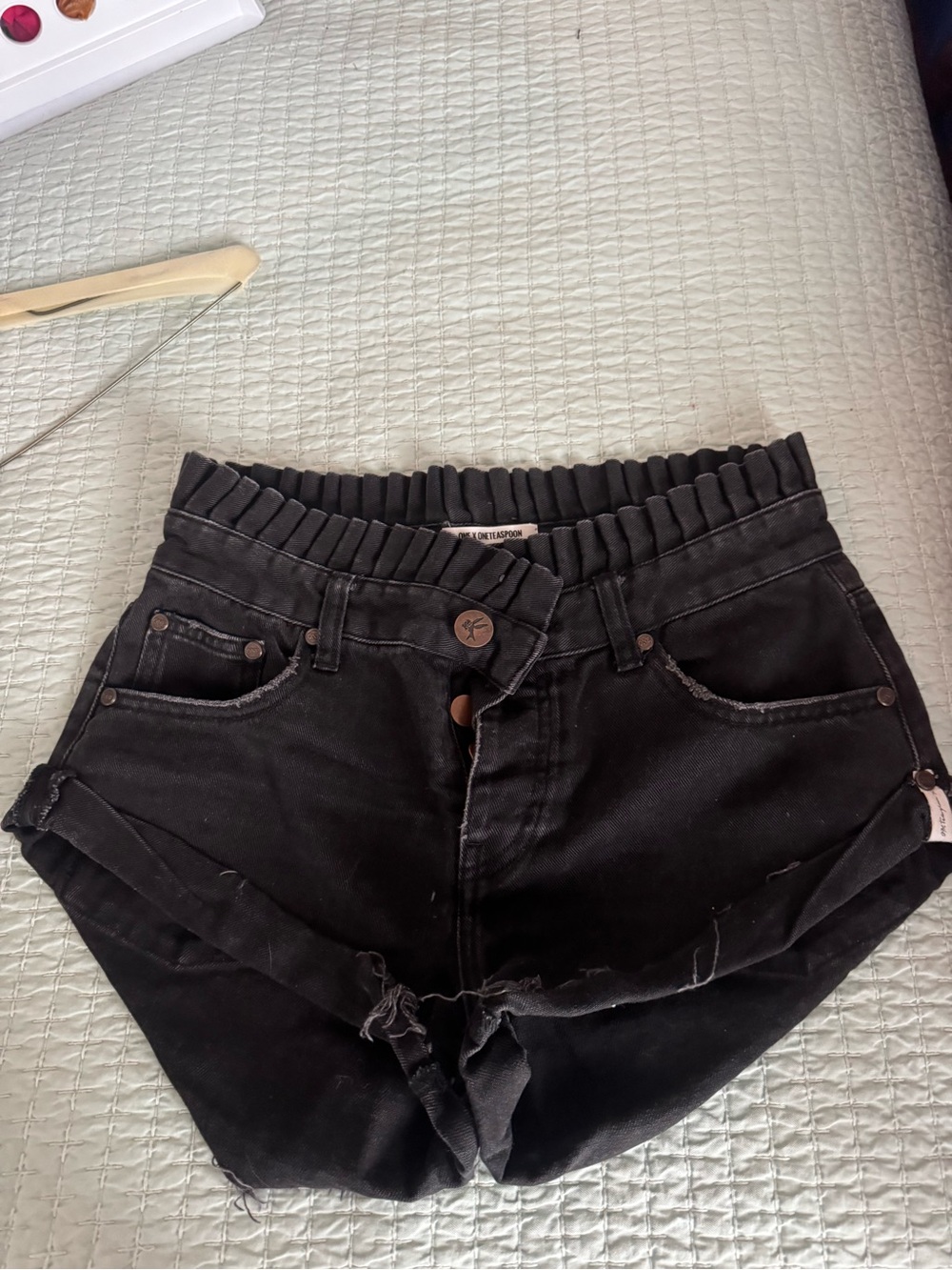 One Teaspoon Black High-Waist Paperbag Denim Shorts